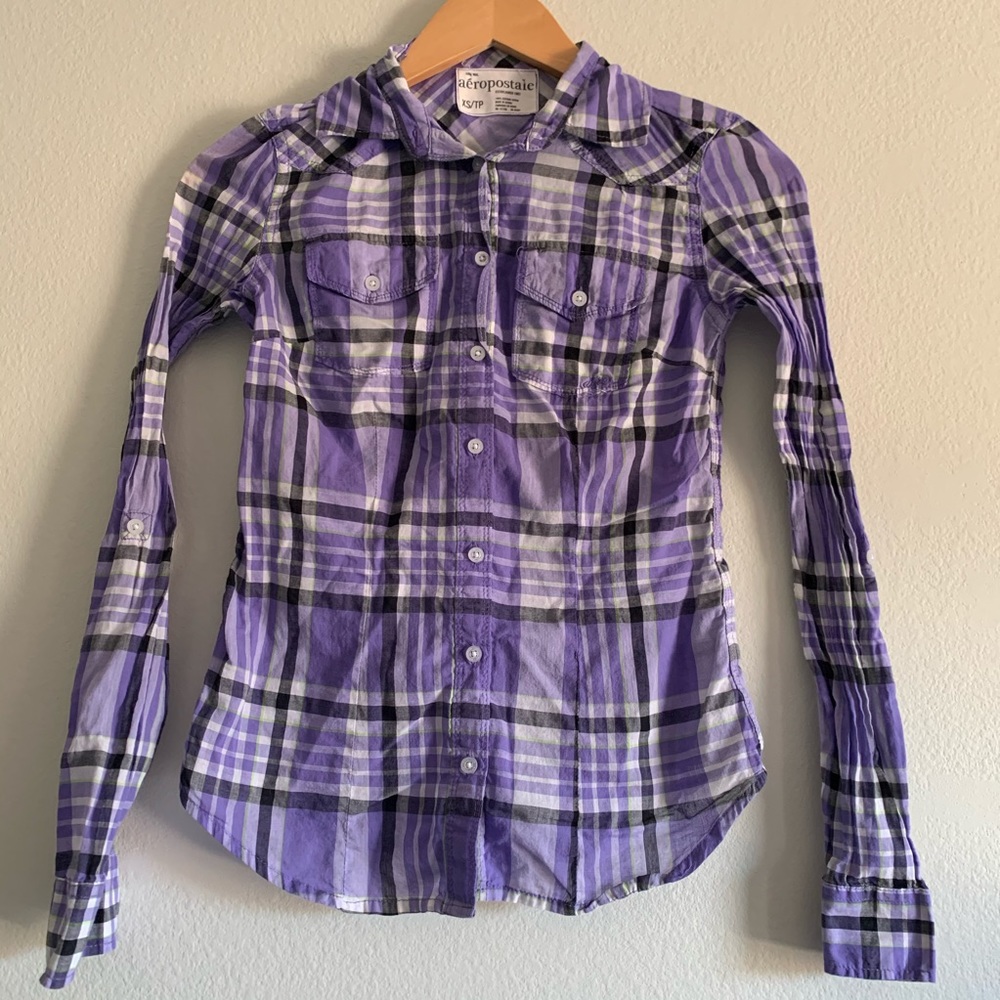 🌸Purple plaid button down🌸 - Picture 2 of 7